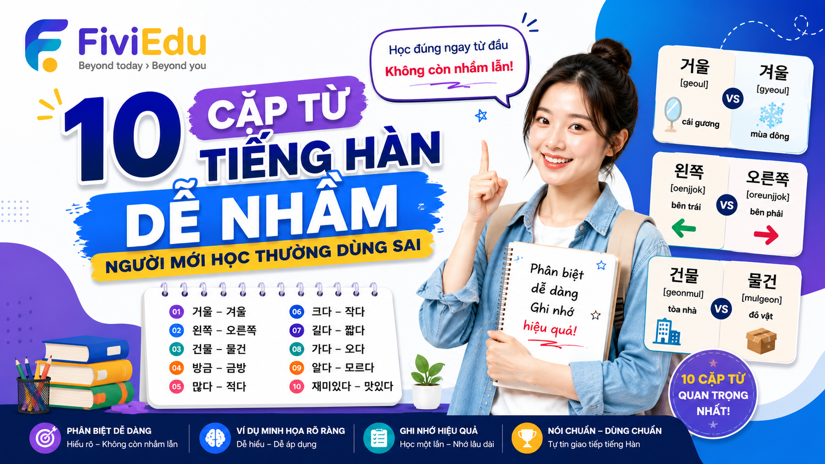 10 cặp từ tiếng Hàn dễ nhầm